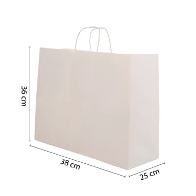 Büküm Saplı Beyaz Kraft Çanta 38x25x36 cm