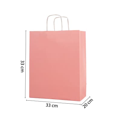 Büküm Saplı Pembe Kraft Çanta 33x20x33 cm