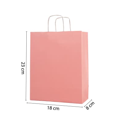 Büküm Saplı Pembe Kraft Çanta 18x8x23 cm