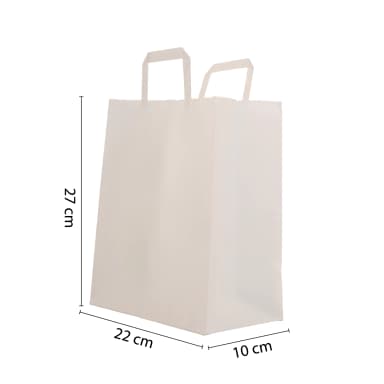 Flat Saplı Beyaz Kraft Çanta 22x10x27 cm