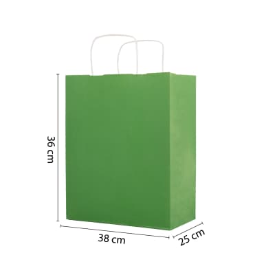 Büküm Saplı Yeşil Kraft Çanta 38x25x36 cm