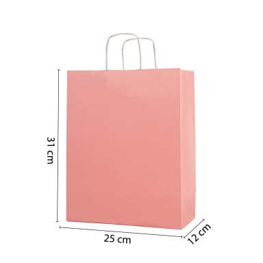 Büküm Saplı Pembe Kraft Çanta 25x12x31 cm
