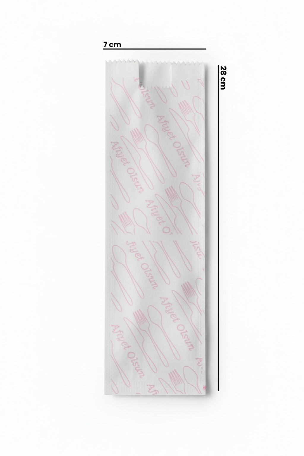 Beyaz Baskılı 7 cm x 28 cm Çatal Bıçak Kılıfı 10 KG