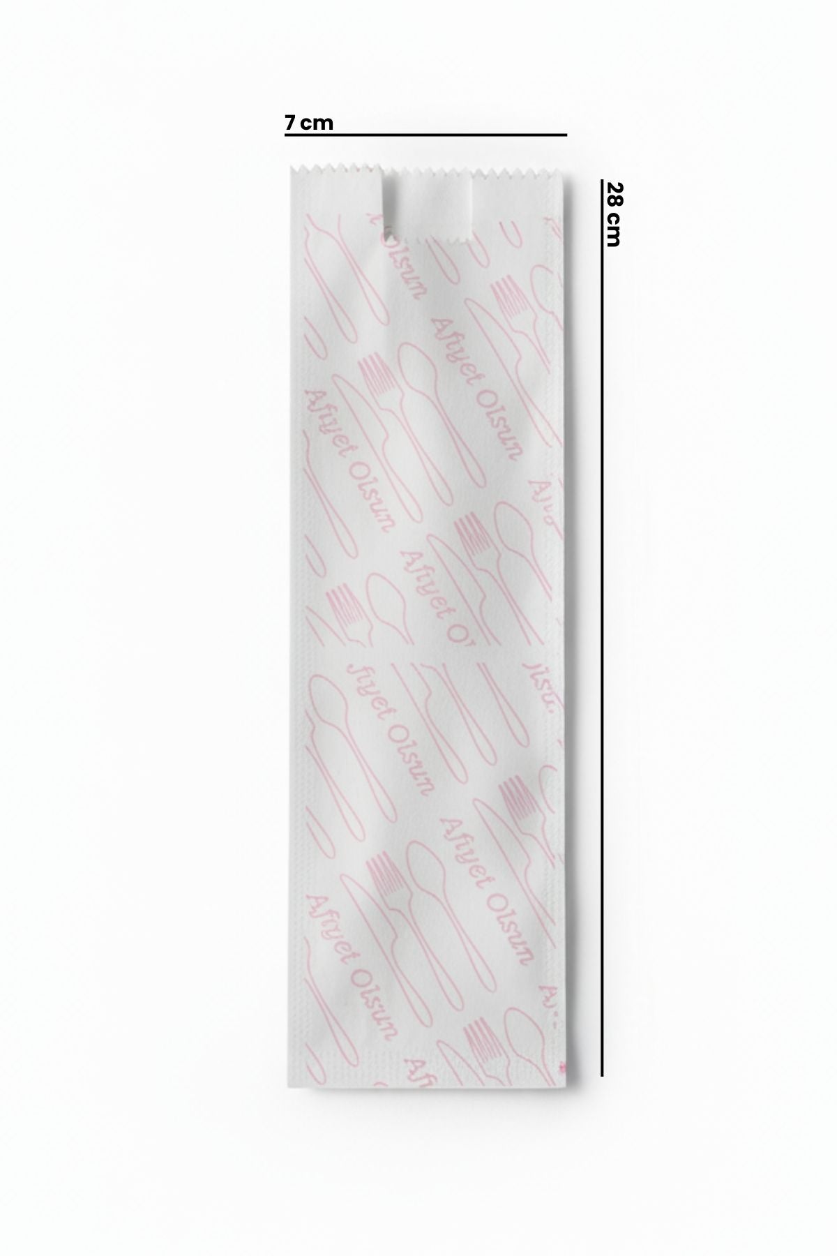 Beyaz Baskılı 7 cm x 28 cm Çatal Bıçak Kılıfı 10 KG