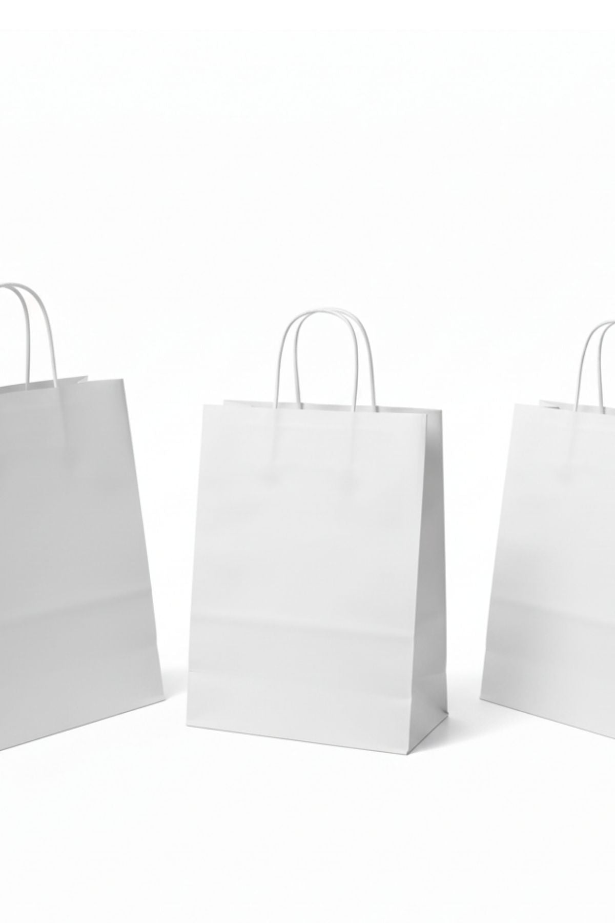 Burgu Saplı Kraft Çanta - Kraft Poşet 25 cm x 12 cm x 31 cm Beyaz 300 Adet