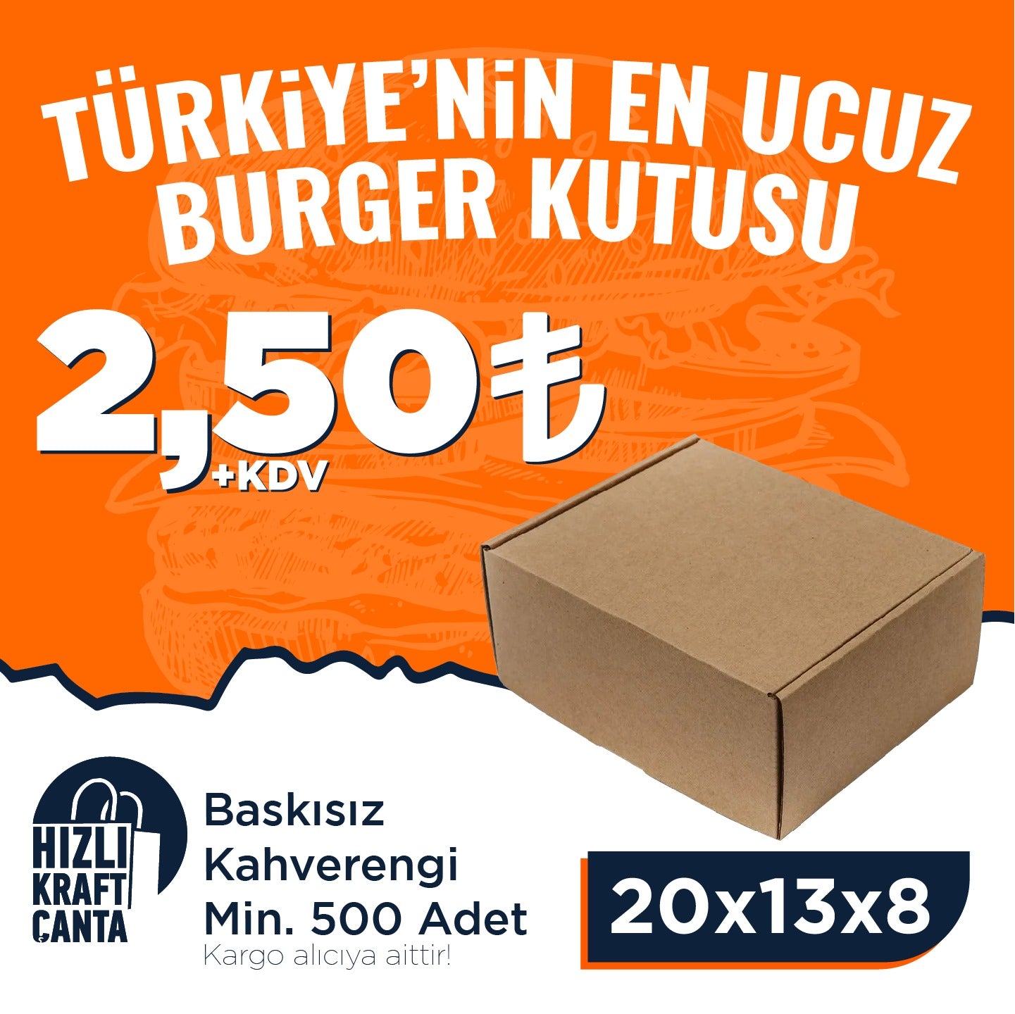 Burger Kutusu 20x13x8 500 Adet