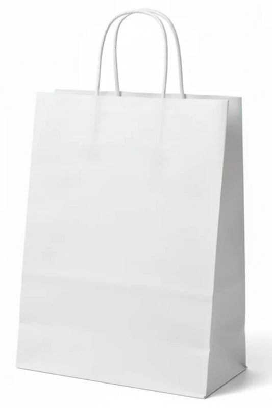 Burgu Saplı Baskısız Beyaz Kraft Çanta - Kraft Poşet 18x8x24cm ebatlarında 500 adet