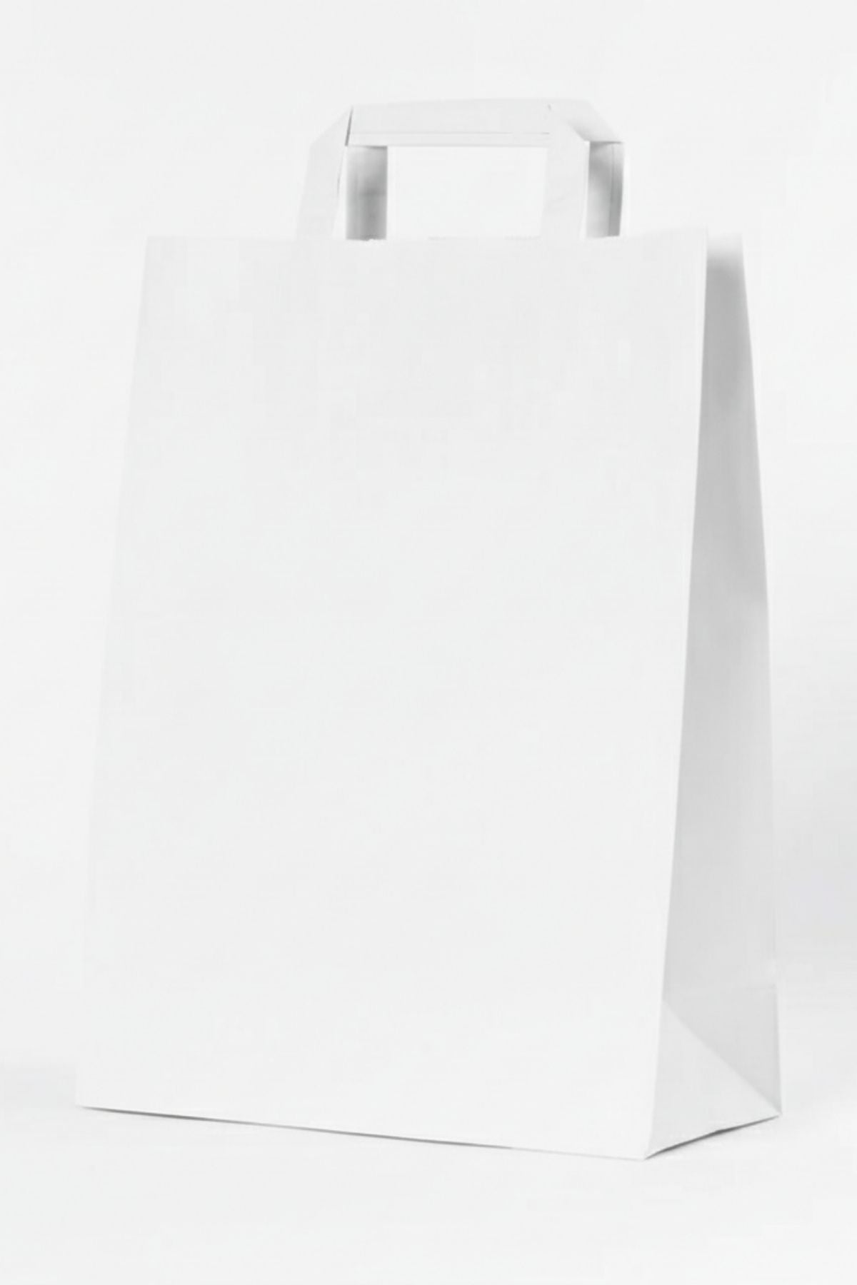 Düz Saplı Kraft Çanta - Kraft Poşet 27 cm x 16 x 29 cm 90 gr. Beyaz 250 Adet