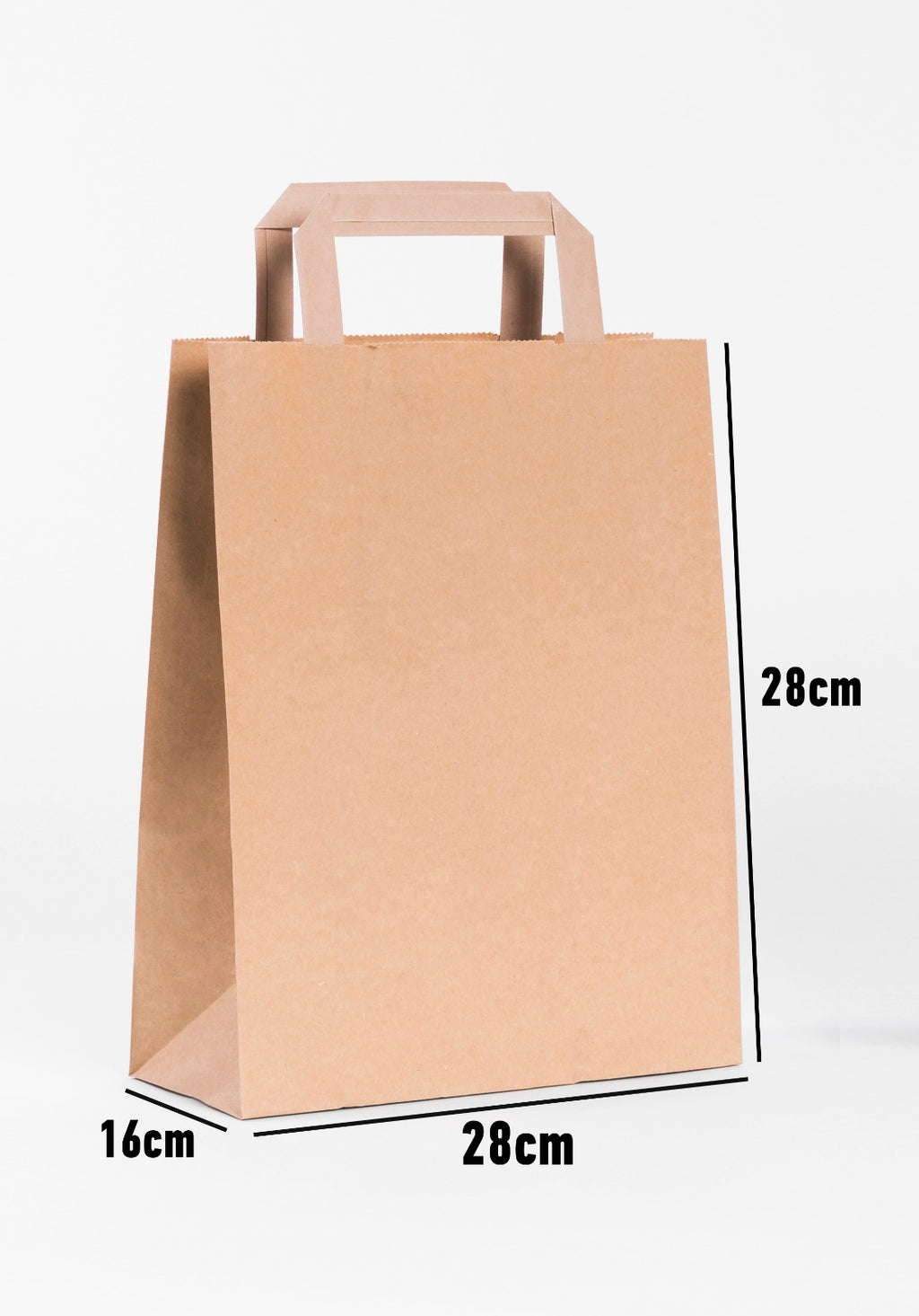 Orijinal Kraft Düz Saplı Kraft Çanta - Kraft Poşet 28 cm x 16 cm x 28 cm 500 adet
