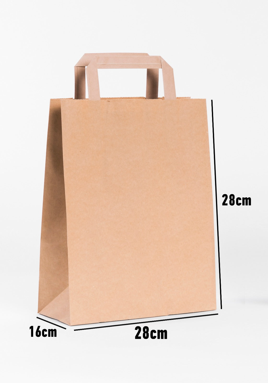 Orijinal Kraft Düz Saplı Kraft Çanta - Kraft Poşet 28 cm x 16 cm x 28 cm 500 adet