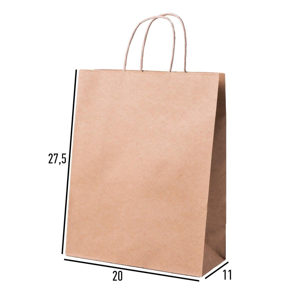 Burgu Saplı Kraft Çanta - Kraft Poşet 20 cm x11 cm x 27.5 cm - Hızlı Kraft Çanta